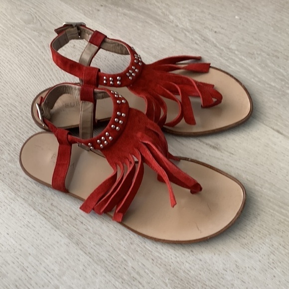 Furla red Fringed studded bohemian festive summer vacation travel Sandal - Picture 9 of 9